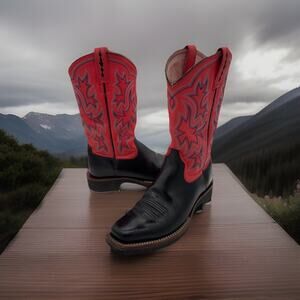 Ariat Cowboy Boots Black Leather Square Toe #17204 Women 6.5B Cowgirl Rodeo